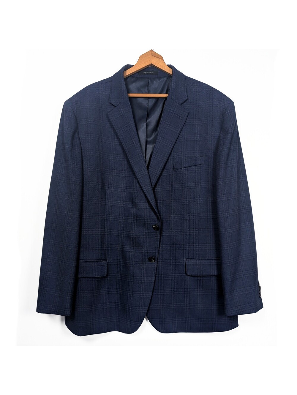 Kenneth Cole Awareness Blazer 52R Blue Plaid Wool Stretch Sport Coat Men